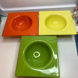 Ettore Sottsass Squared Circle Bowls Set of 3 orange Yellow and Green - Picture